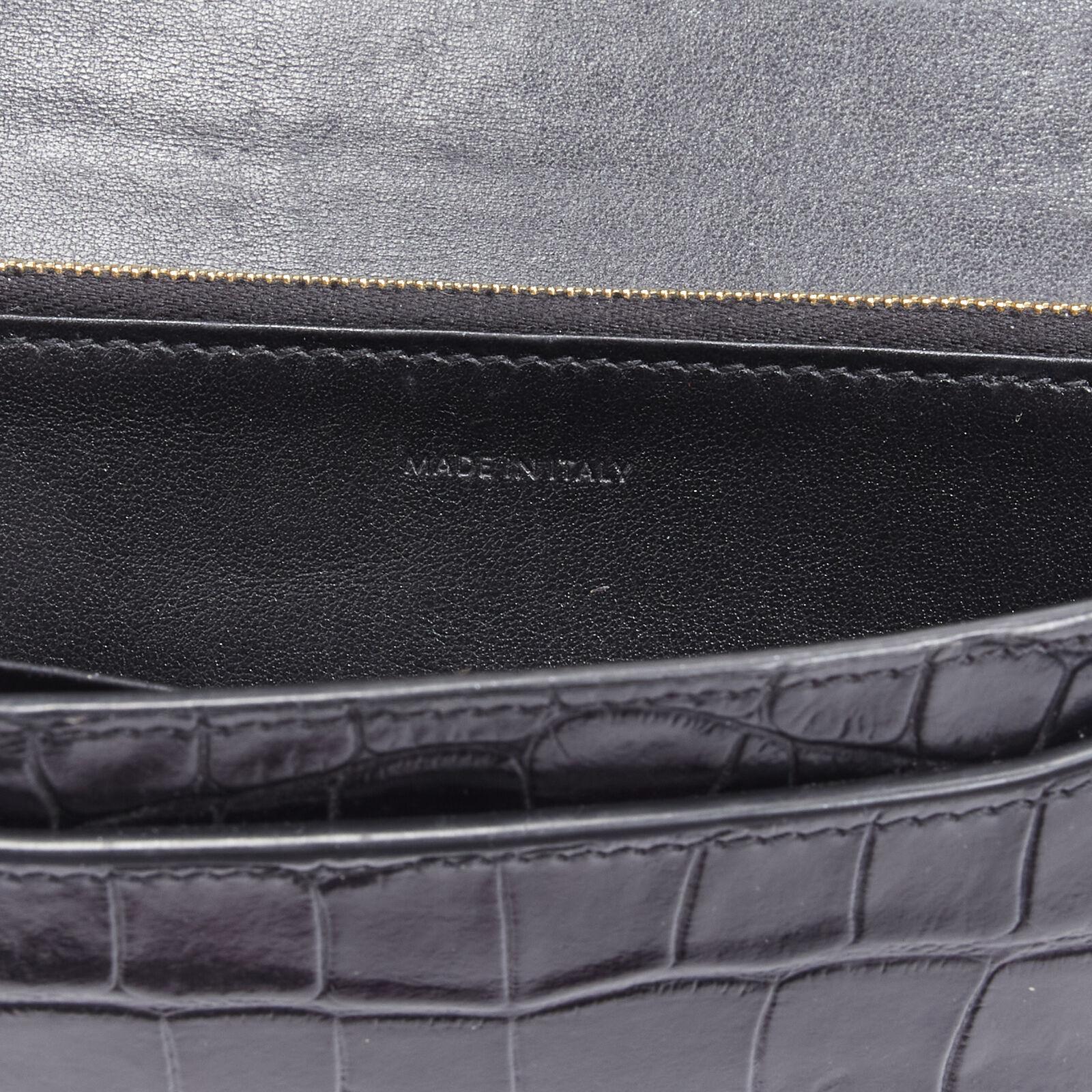 CELINE black croc embossed calfskin flap front long wallet For Sale 3