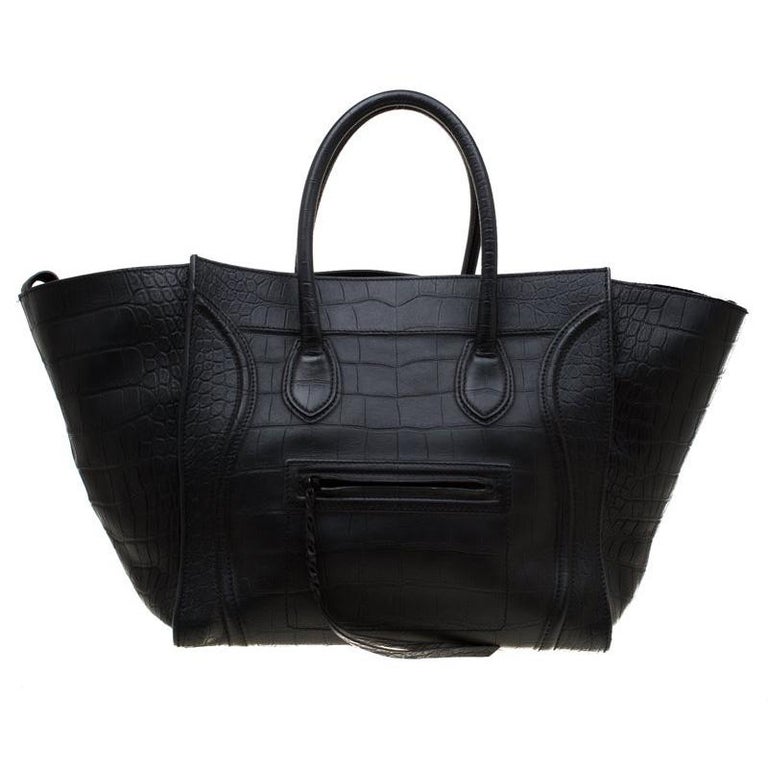 Celine Black Croc Embossed Leather Large Phantom Luggage Tote For Sale at  1stDibs | celine phantom croc embossed, celine phantom crocodile bag, celine  croc embossed phantom bag