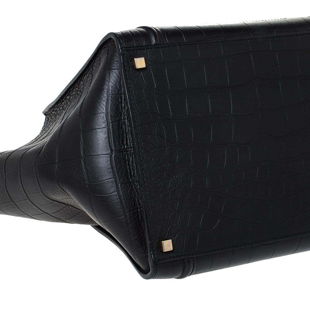 Celine Black Croc Embossed Leather Medium Phantom Luggage Tote For Sale 6