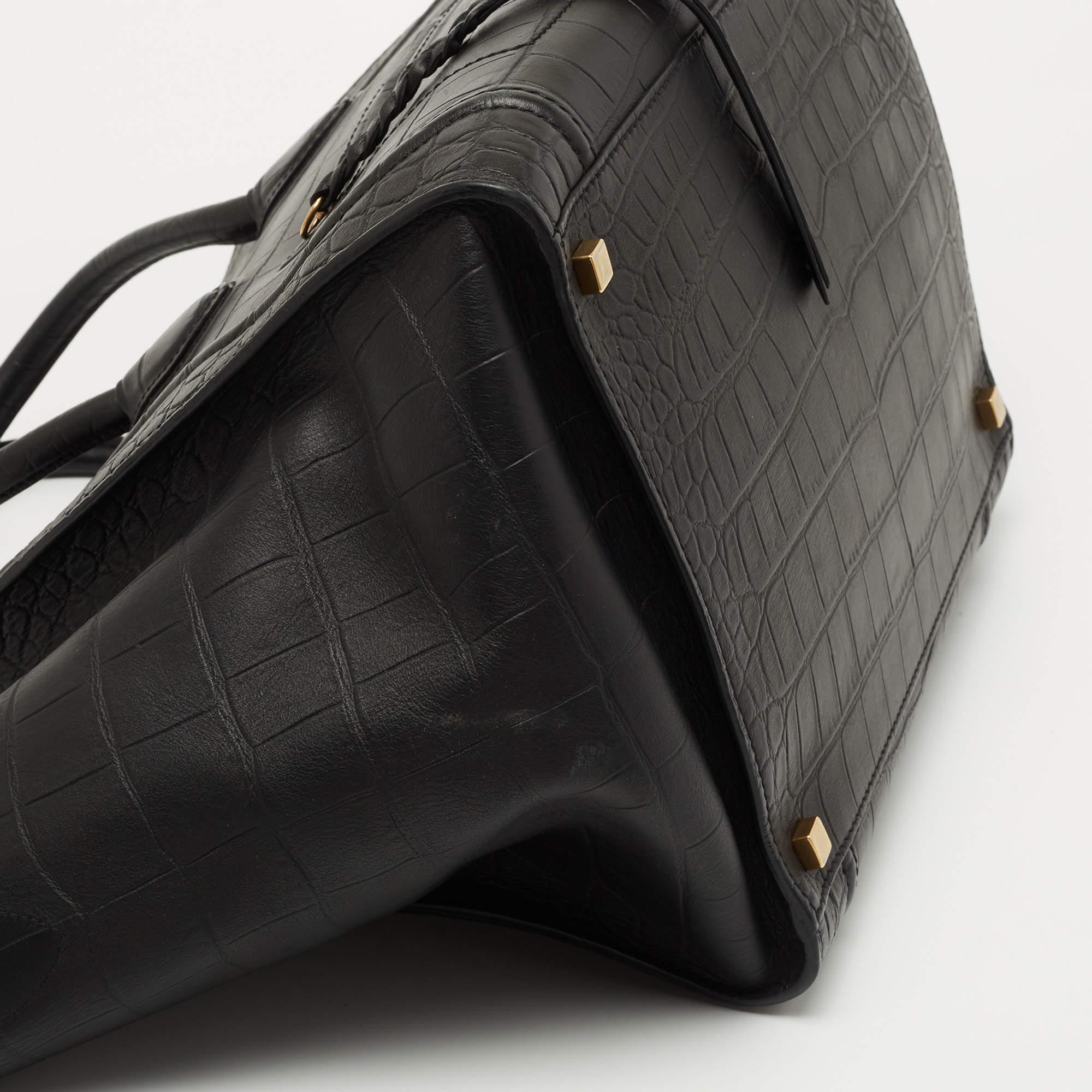 Celine Black Croc Embossed Leather Medium Phantom Luggage Tote 6