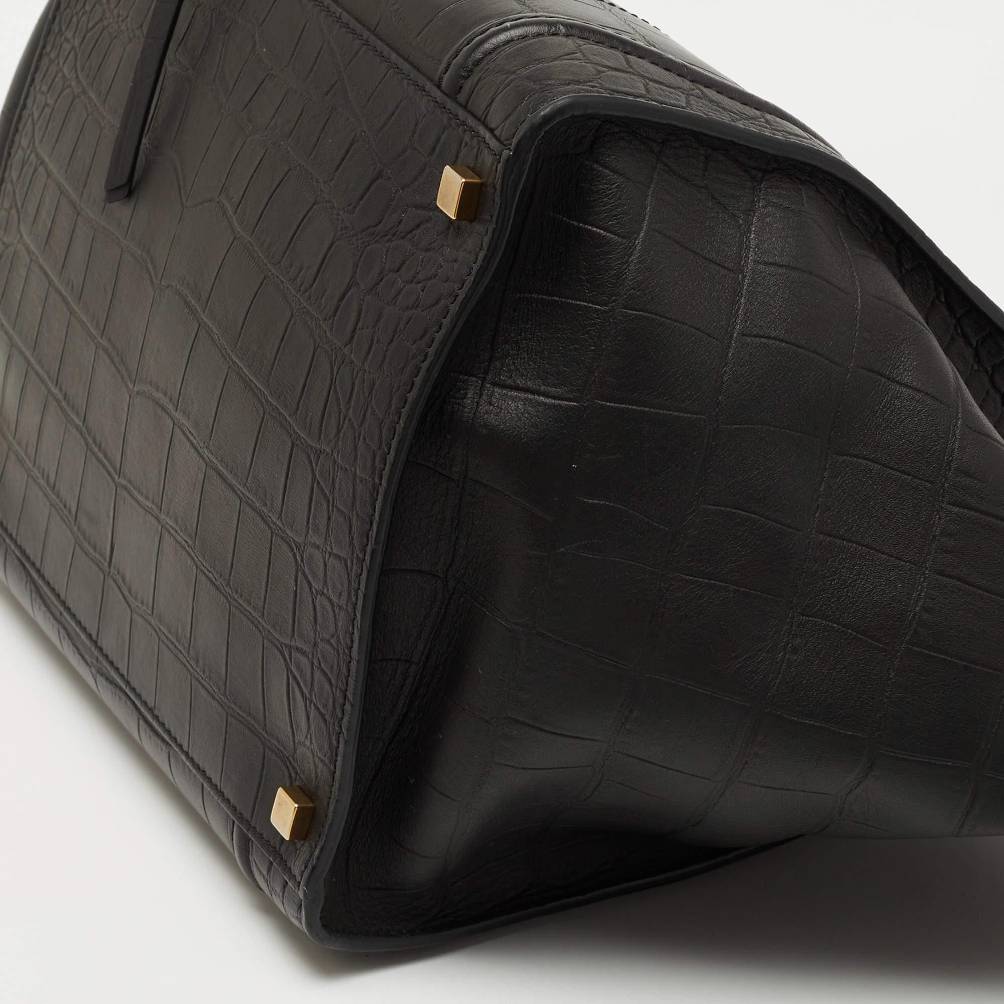 Celine Black Croc Embossed Leather Medium Phantom Luggage Tote 7