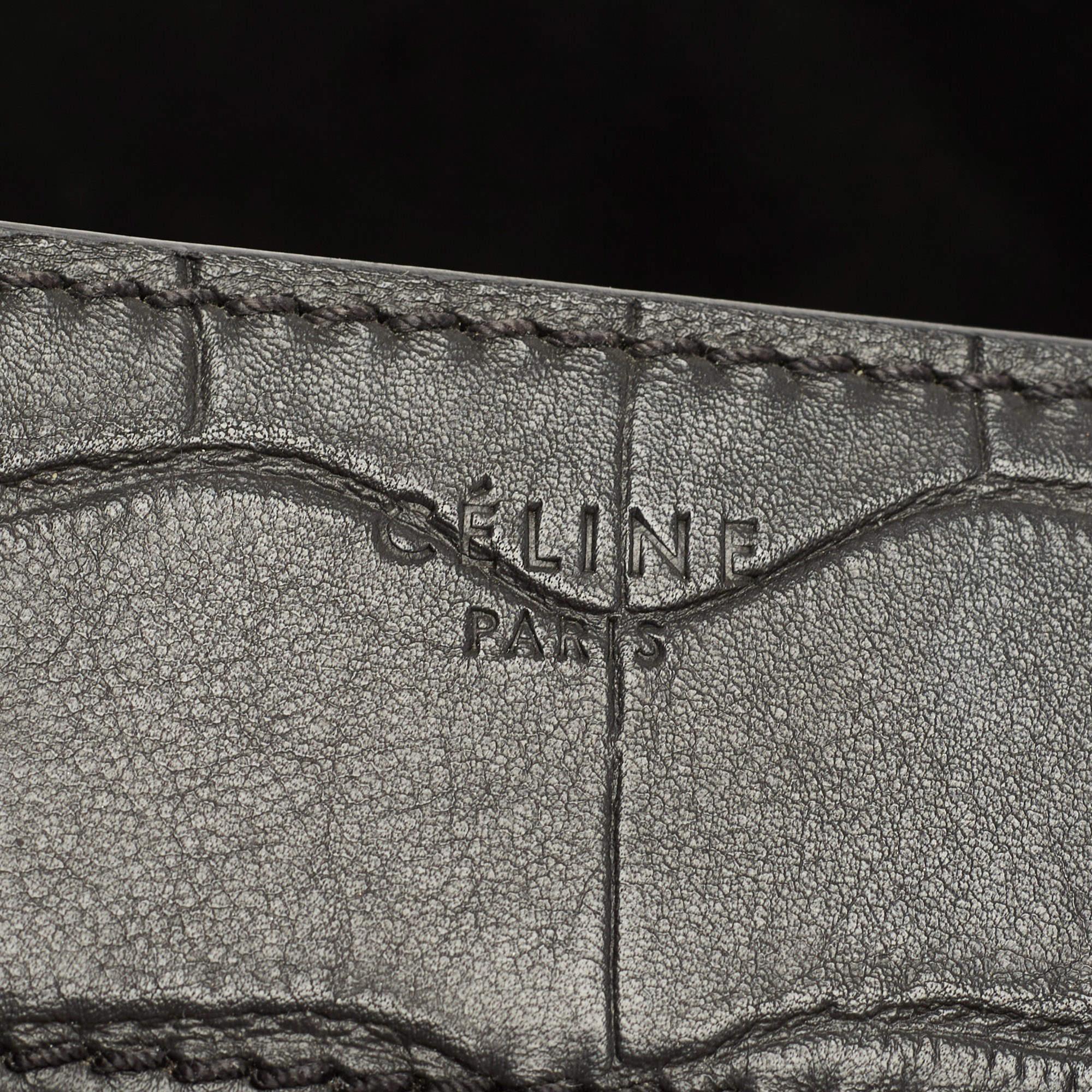 Celine Black Croc Embossed Leather Medium Phantom Luggage Tote 12