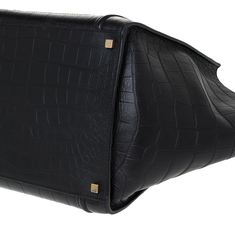 Celine Black Croc Embossed Leather Medium Phantom Luggage Tote For Sale 5
