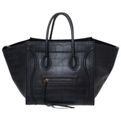Celine Black Croc Embossed Leather Medium Phantom Luggage Tote