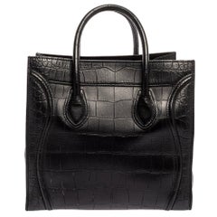 Celine Black Croc Embossed Leather Medium Phantom Luggage Tote