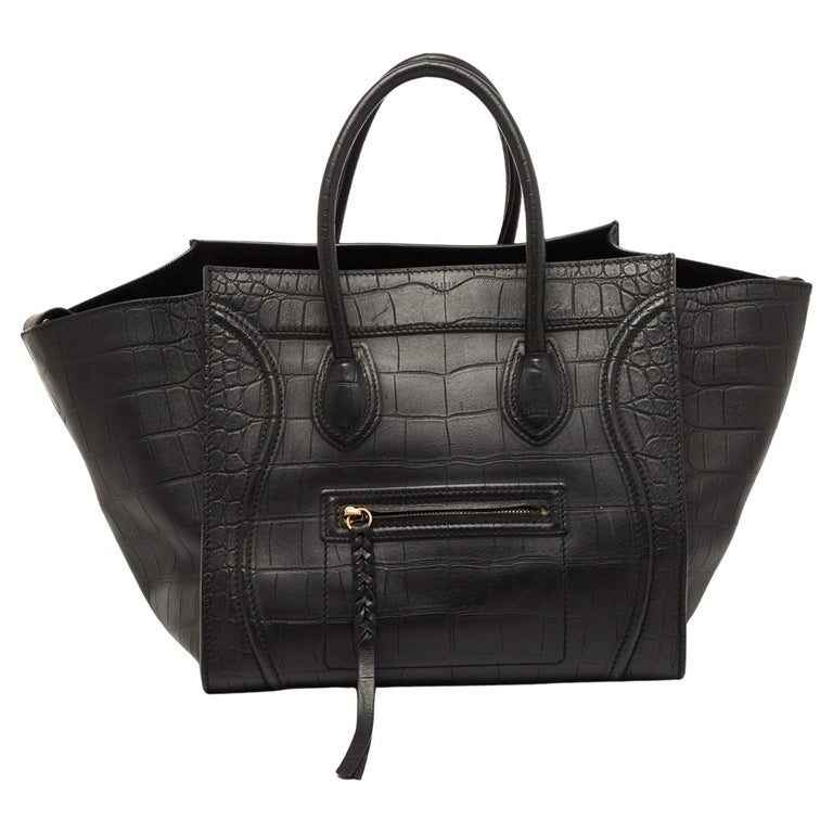 Celine Black Croc Embossed Leather Medium Phantom Luggage Tote For Sale ...