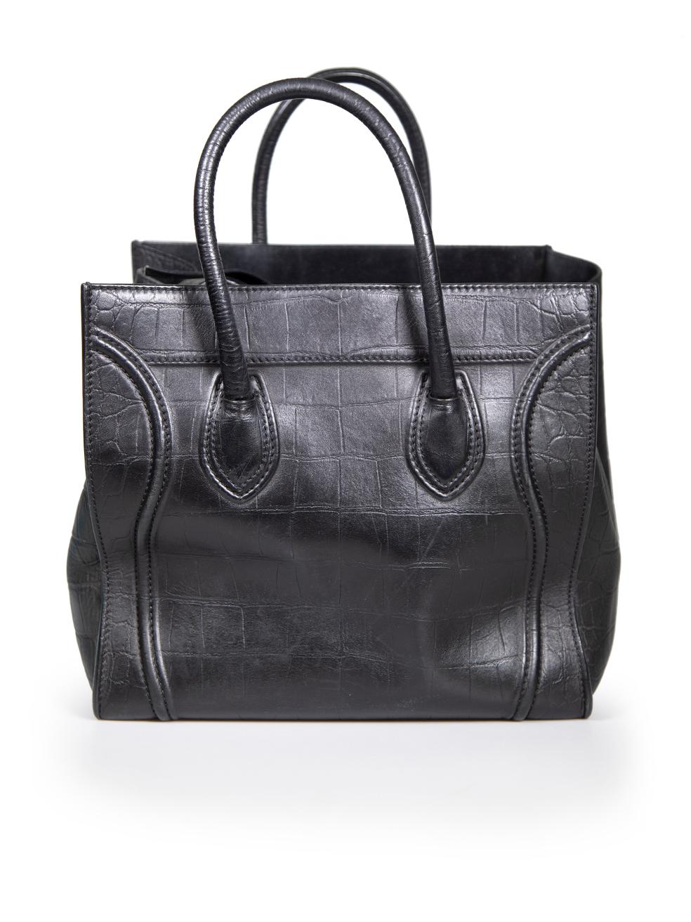 Céline Black Croc Embossed Leather Mini Phantom Luggage Tote In Good Condition For Sale In London, GB