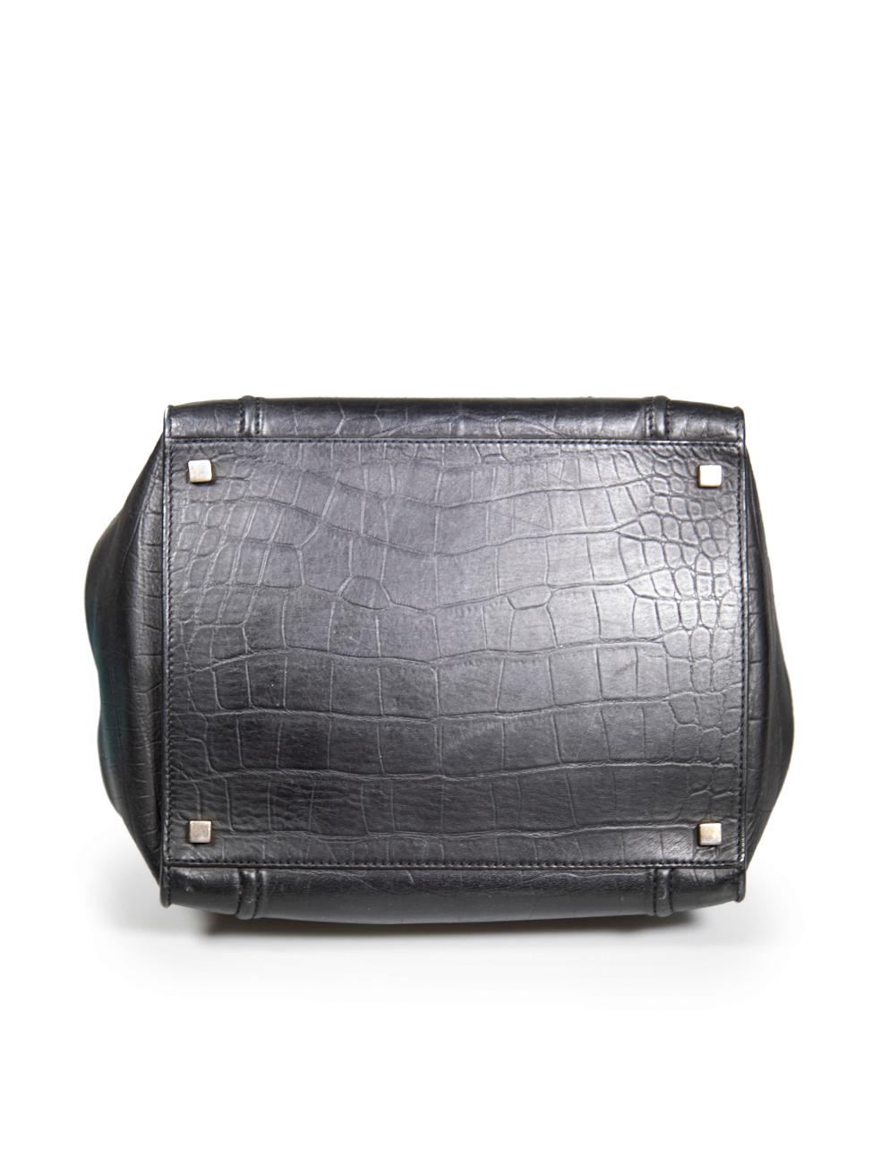 Women's Céline Black Croc Embossed Leather Mini Phantom Luggage Tote