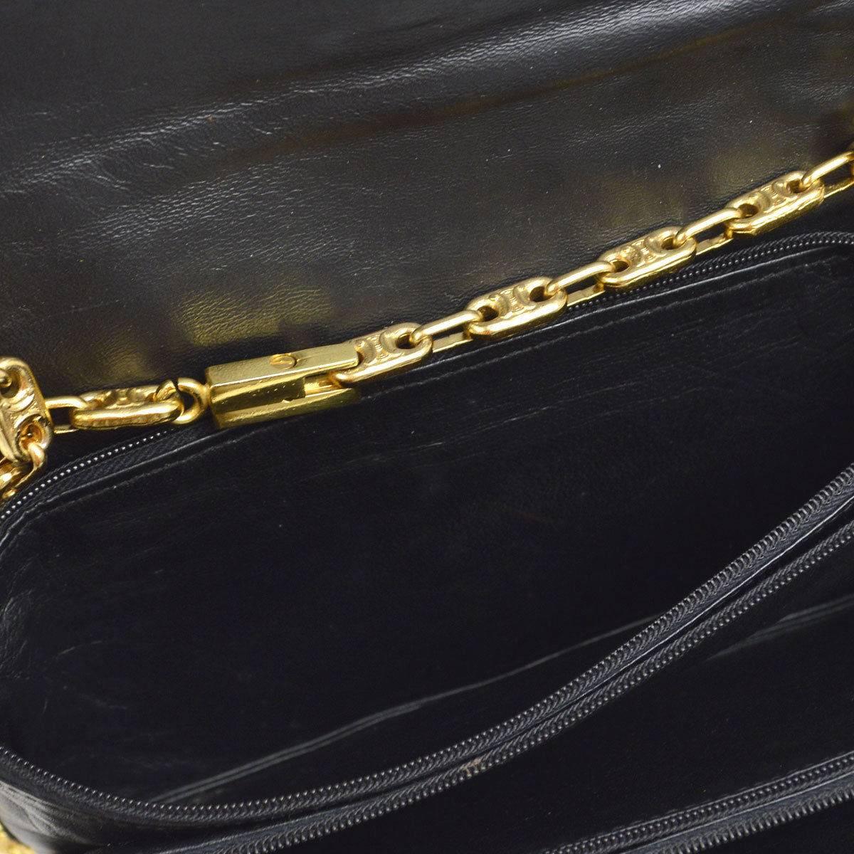 Celine Black Crocodile Leather Gold Evening 2 in 1 Clutch Shoulder Flap Bag 2