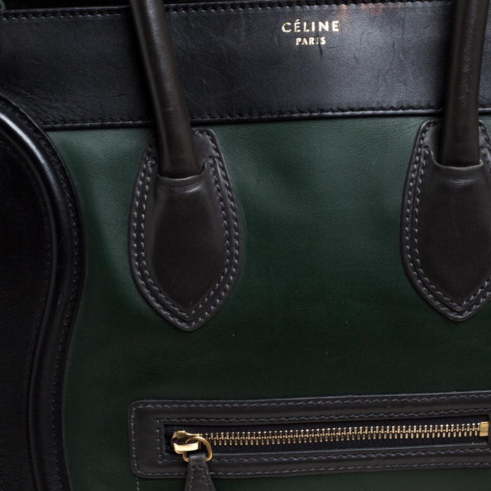 Celine Black/Dark Green Leather Mini Luggage Tote 3