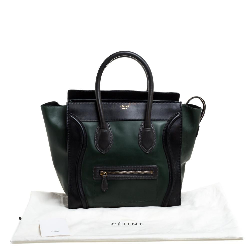 Celine Black/Dark Green Leather Mini Luggage Tote 5
