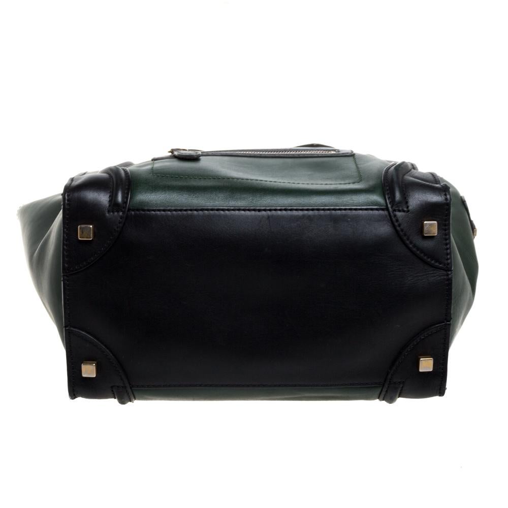 Celine Schwarz/Dunkelgrünes Leder Mini-Gepäck-Tasche 1