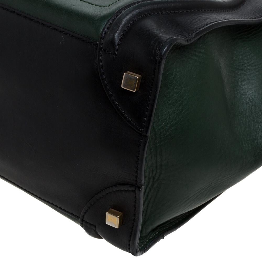 Celine Black/Dark Green Leather Mini Luggage Tote In Fair Condition In Dubai, Al Qouz 2