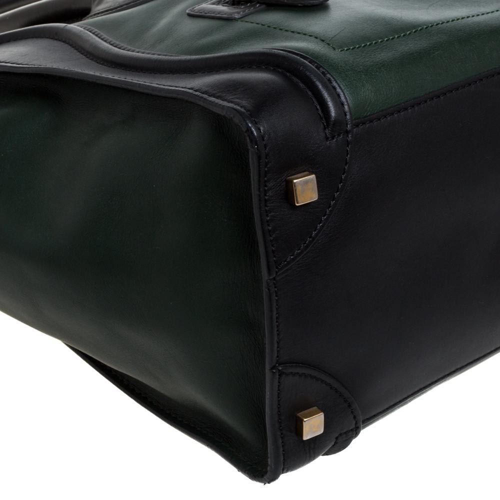 Celine Black/Dark Green Leather Mini Luggage Tote 2