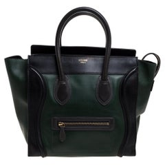 Celine Black/Dark Green Leather Mini Luggage Tote