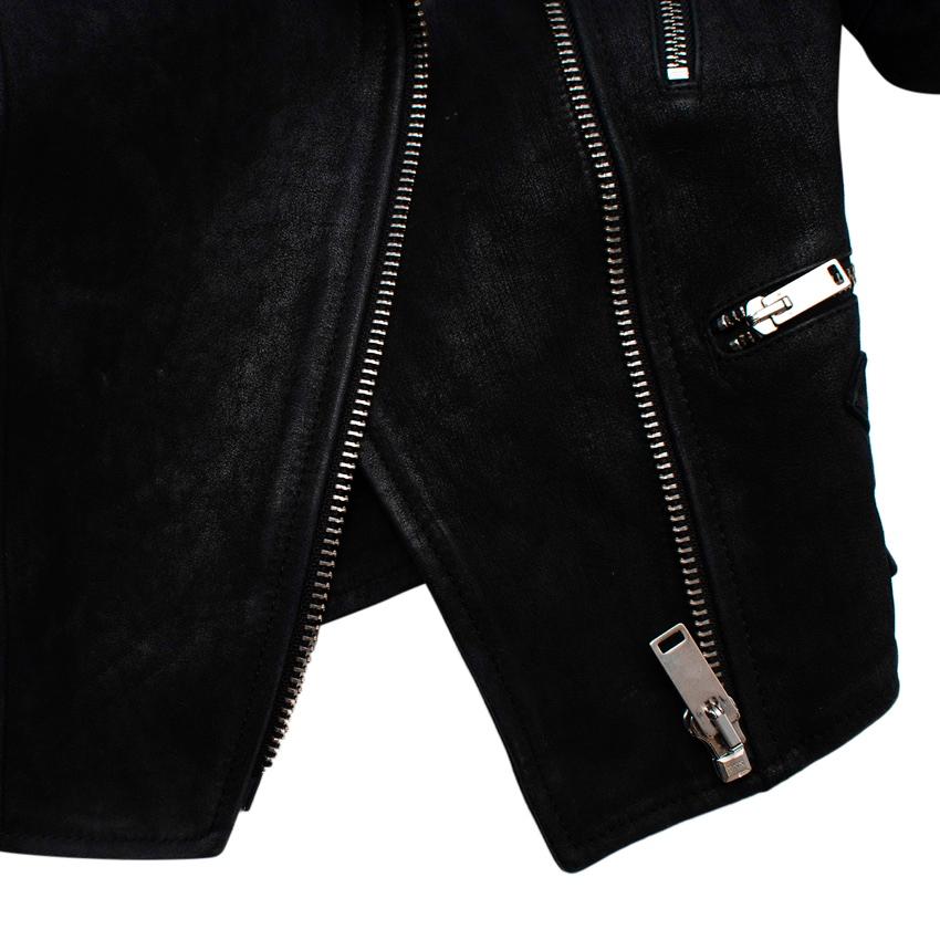 Celine Black Distressed Leather Biker Jacket - US 8 1