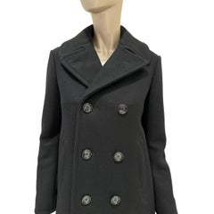 Celine Black Double-Breasted Wool Coat, Size 38, Elegant Design