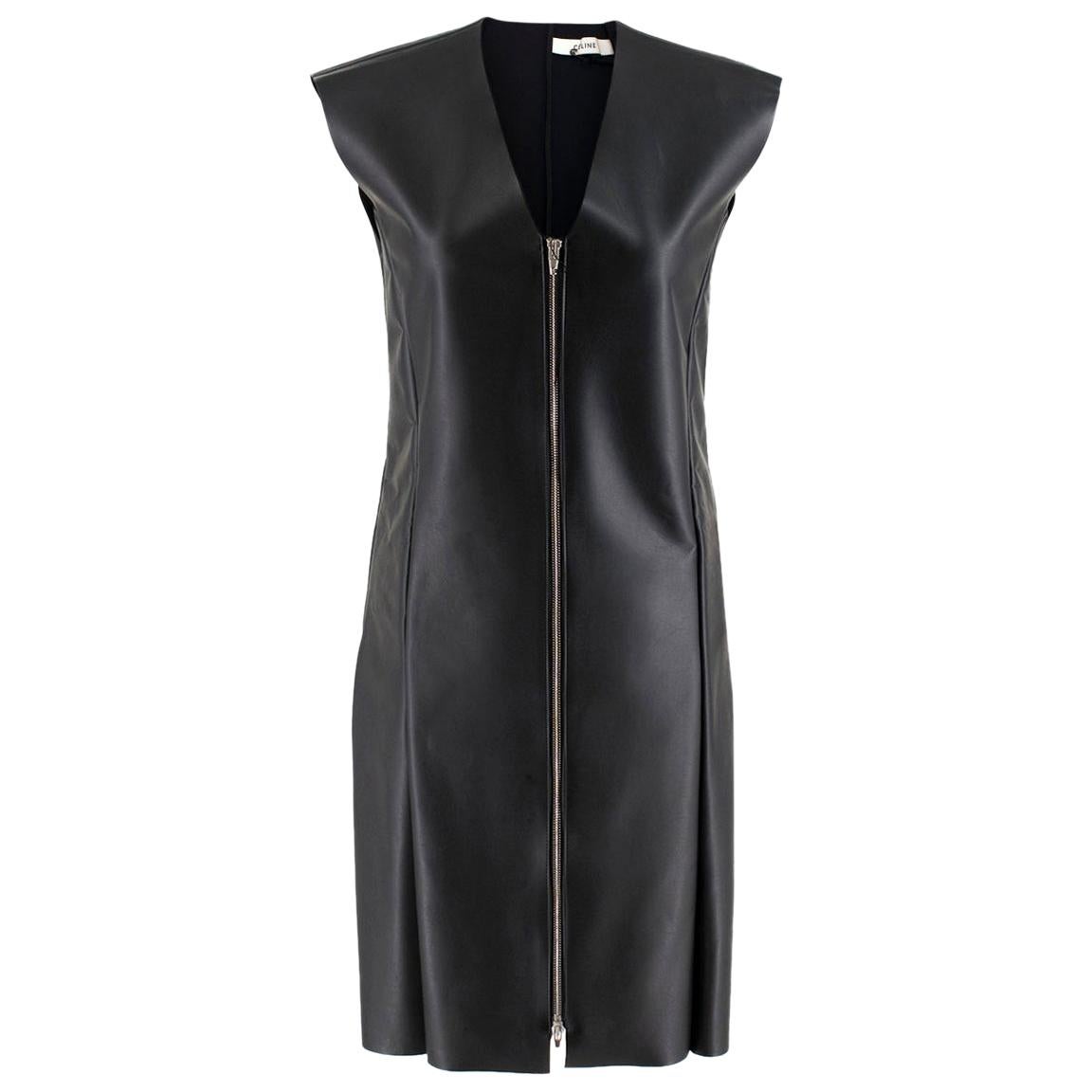 Celine Black Faux Leather Sleeveless Exposed Zip Front Dress - Size US 2 For Sale