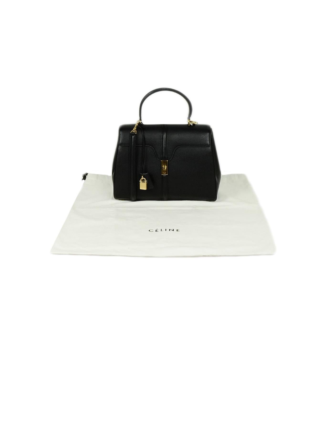 Celine Black Grained Calfskin Leather Medium 16 Top Handle Bag  4