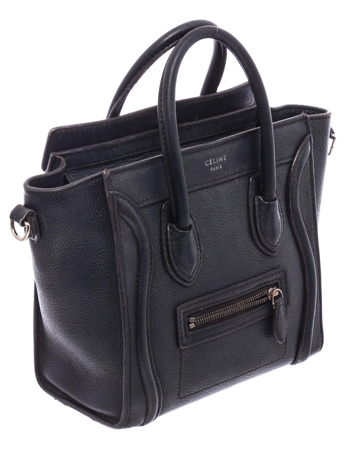 Celine Black Grained Calfskin Leather Nano Luggage Tote Bag  In Fair Condition In Irvine, CA