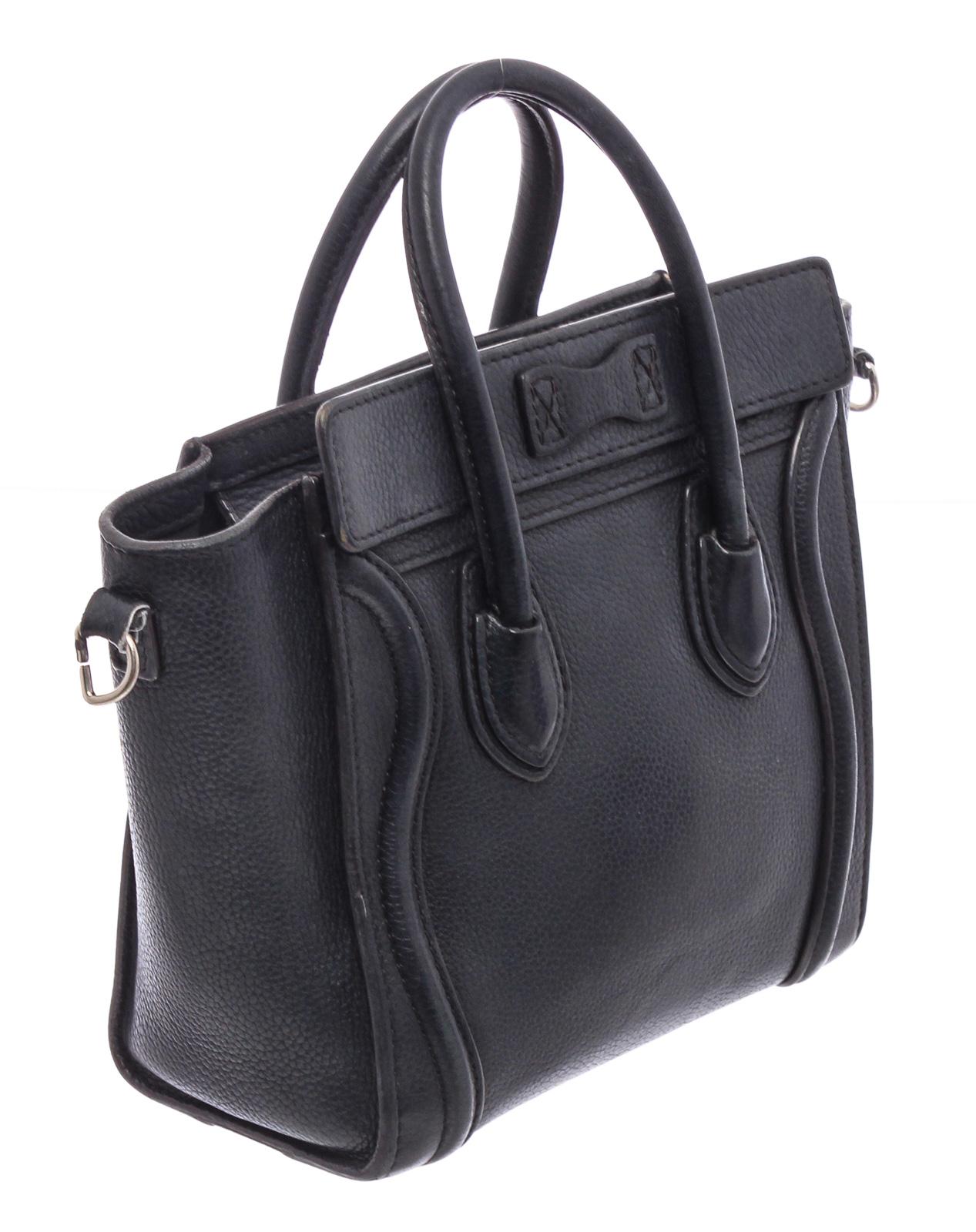 Women's Celine Black Grained Calfskin Leather Nano Luggage Tote Bag 
