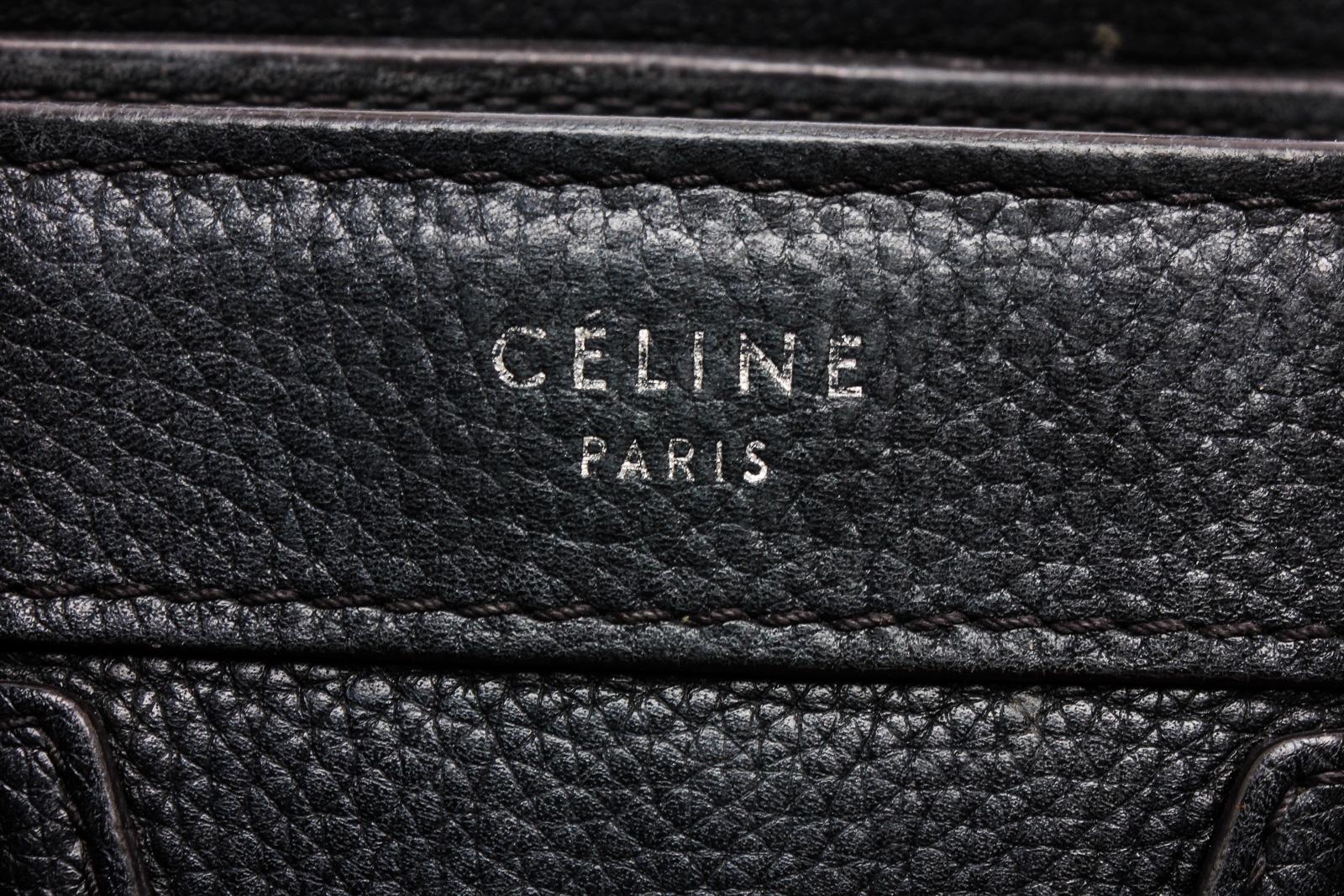 Celine Black Grained Calfskin Leather Nano Luggage Tote Bag  2