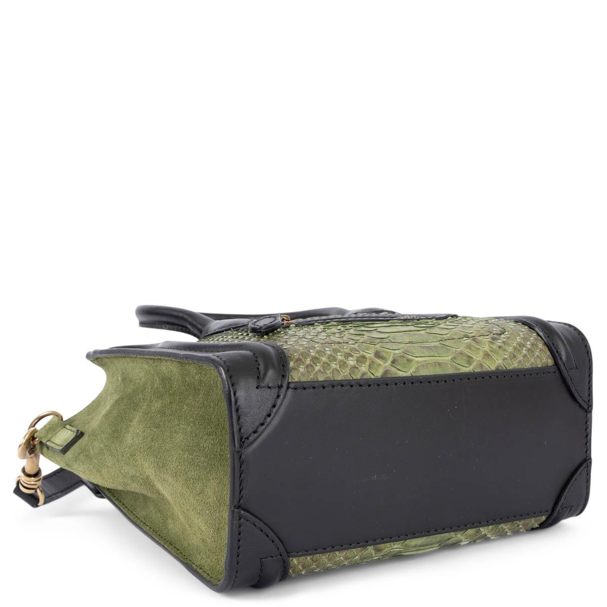 CELINE black & green NANO LUGGAGE TRI-COLOR PYTHON Shoulder Bag In Excellent Condition In Zürich, CH