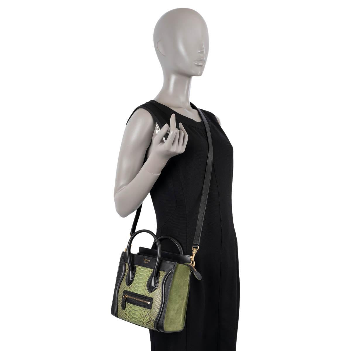 CELINE black & green NANO LUGGAGE TRI-COLOR PYTHON Shoulder Bag 3