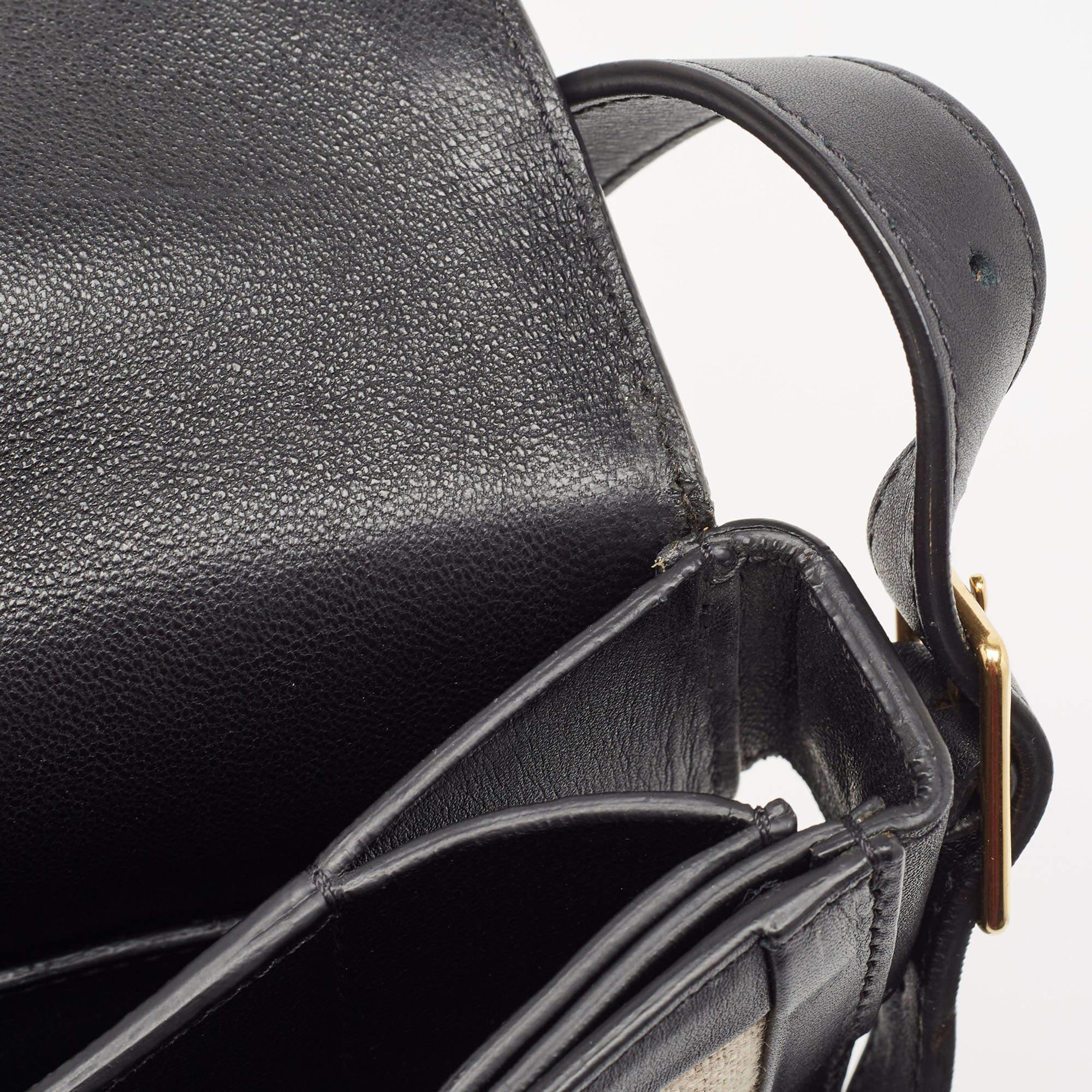 Celine Black/Grey Canvas and Leather Diamond Shoulder Bag For Sale 1