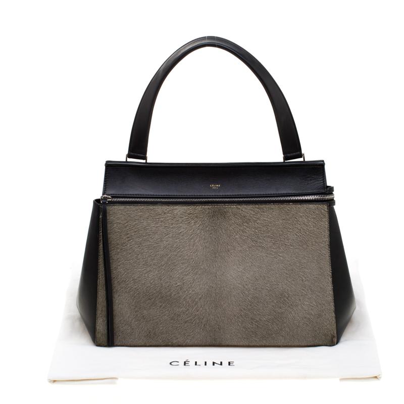 Celine Black/Grey Leather and Calf Hair Medium Edge Bag 5