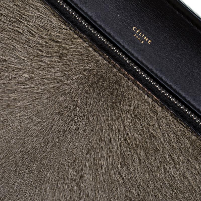 Celine Black/Grey Leather and Calf Hair Medium Edge Bag 1