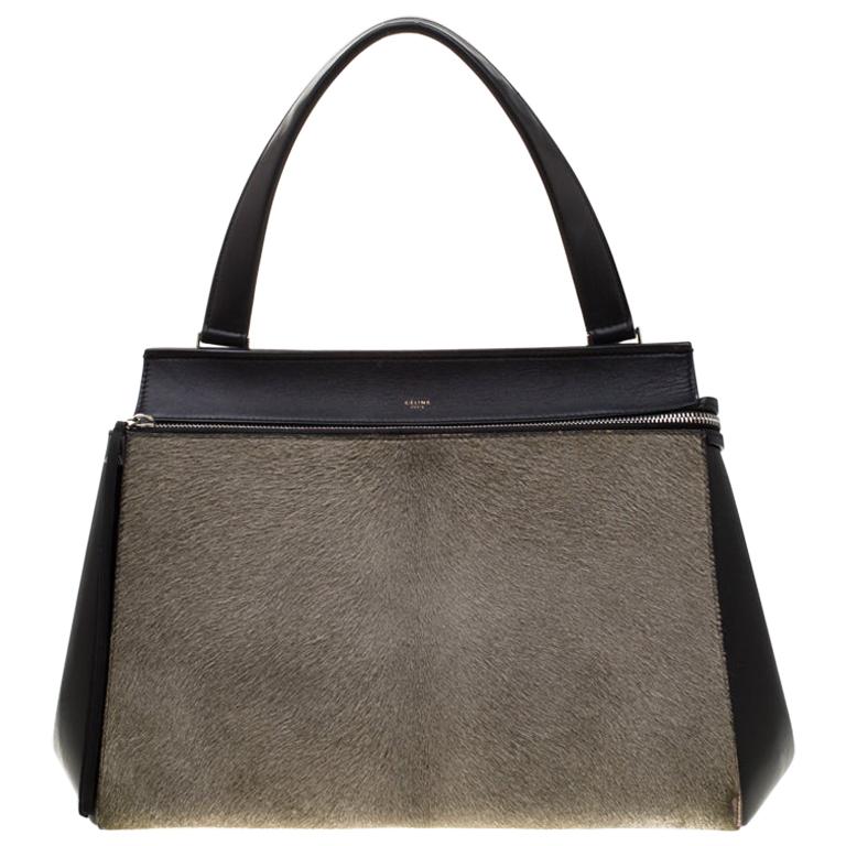 Celine Black/Grey Leather and Calf Hair Medium Edge Bag