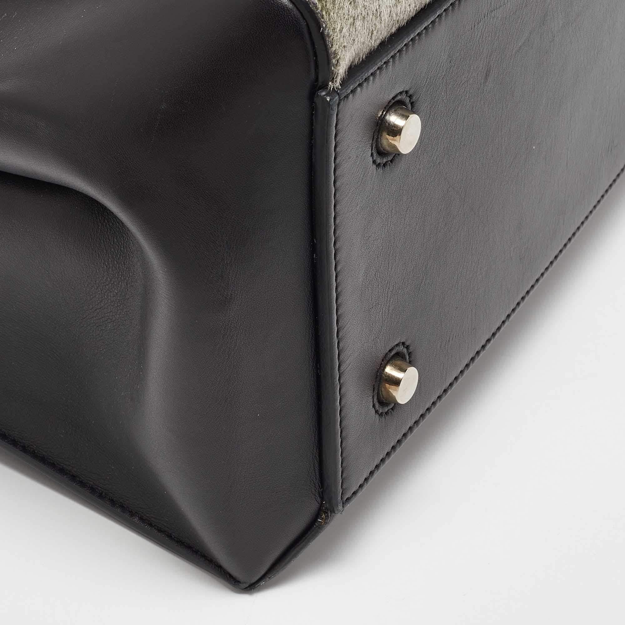 Celine Black/Grey Leather and Calf Hair Medium Edge Top Handle Bag For Sale 5