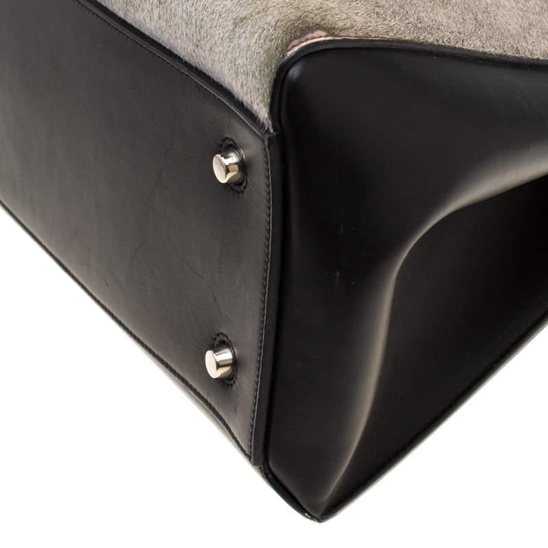 Celine Black/Grey Leather and Calf Hair Medium Edge Top Handle Bag For Sale 4