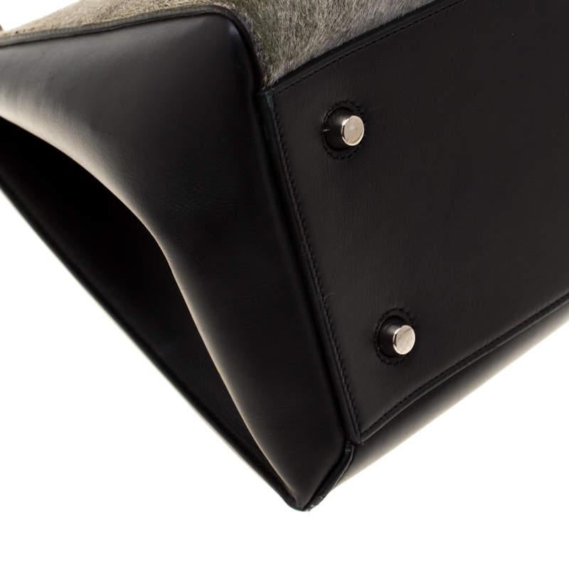 Celine Black/Grey Leather and Calf Hair Medium Edge Top Handle Bag For Sale 5