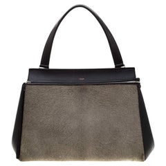Celine Schwarz/Graue Tasche aus Leder und Kalbshaar Medium Edge Top Handle Bag