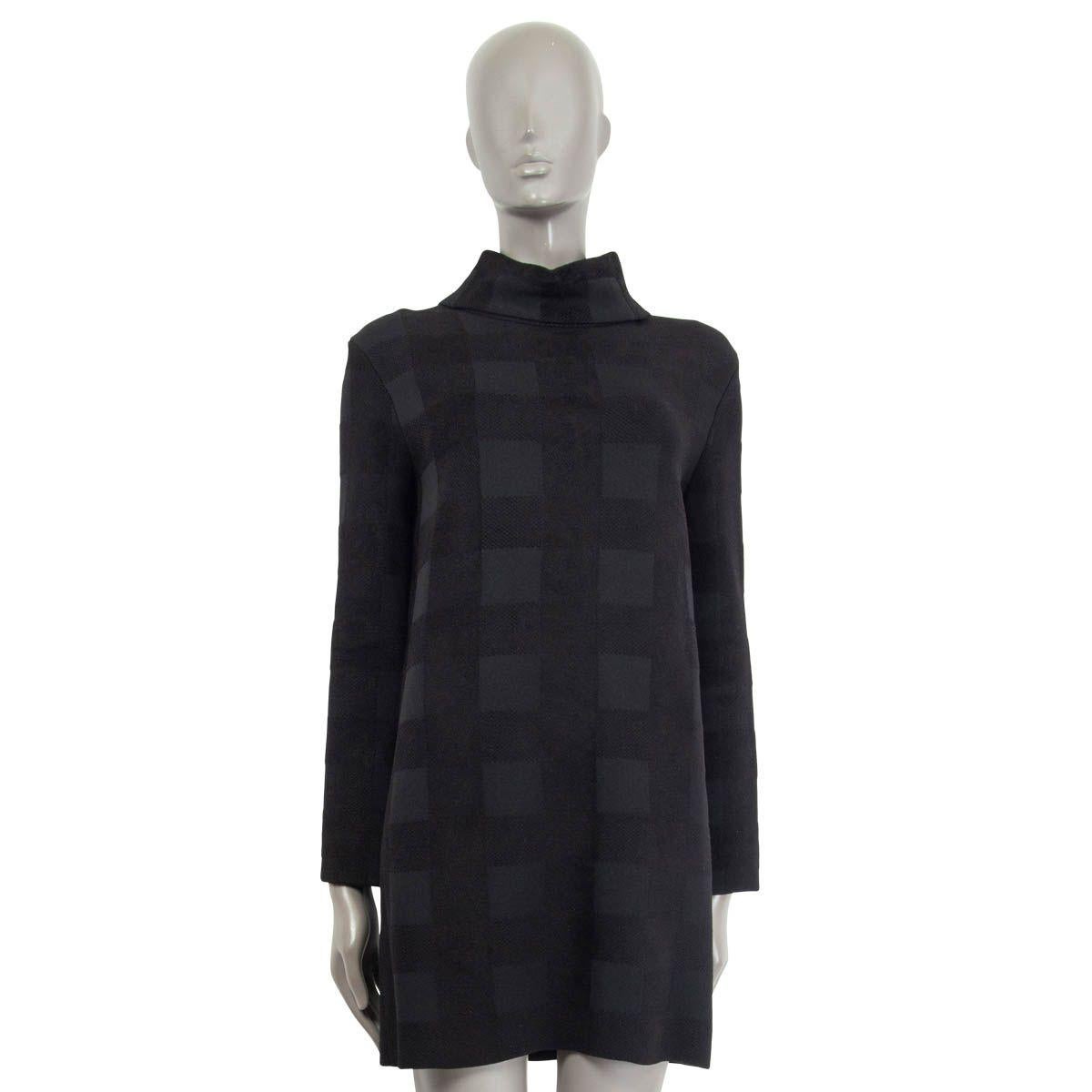 Noir Céline - Robe en viscose noire et grise à col bénitier et manches longues, taille XS en vente