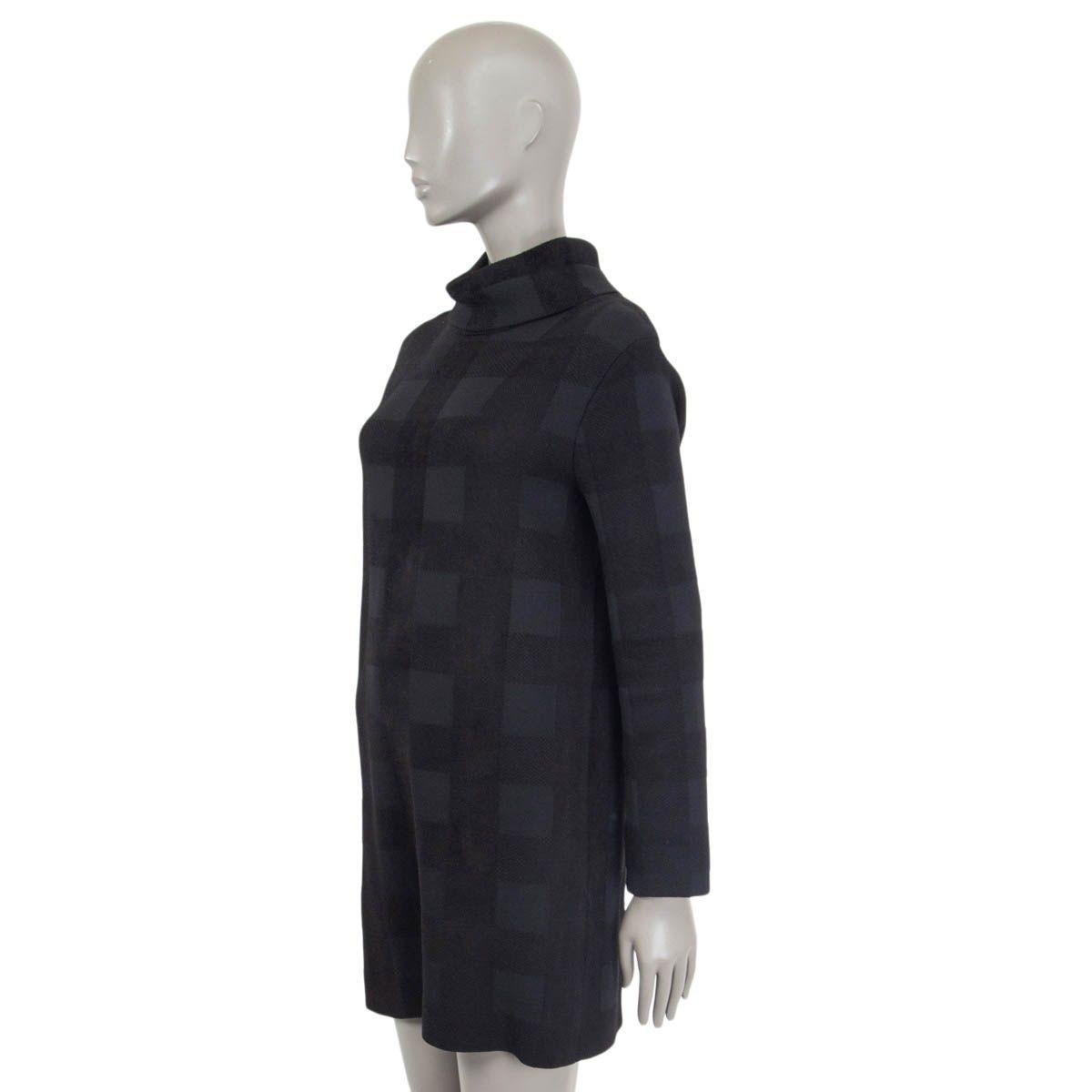Black CELINE black & grey viscose CHECK HIGH NECK LONG SLEEVE KNIT Dress XS For Sale