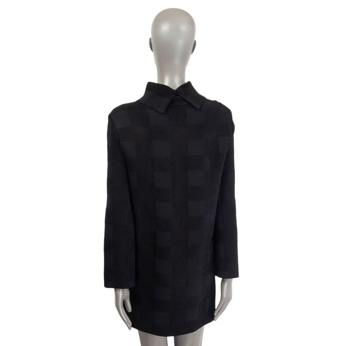 Women's CELINE black & grey viscose CHECK HIGH NECK LONG SLEEVE KNIT Dress XS For Sale