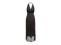 Celine Black Halter Fringe-Trimmed Maxi Dress
