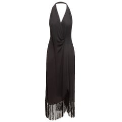 Celine Black Halter Fringe-Trimmed Maxi Dress