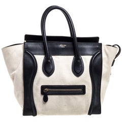 Celine Mini-Gepäcktasche aus schwarzem/elfenbeinfarbenem Canvas und Leder