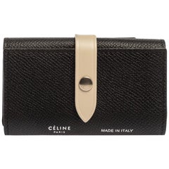 Celine Black/Ivory Grained Leather Strap Key Case