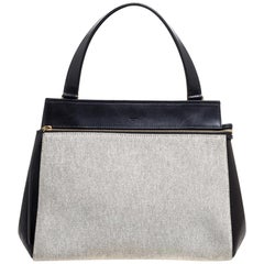 Celine Black/Ivory Leather and Canvas Medium Edge Bag