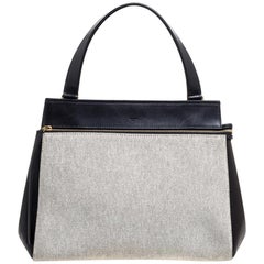 Celine - Sac à bord moyen en cuir et toile noir/ivoire