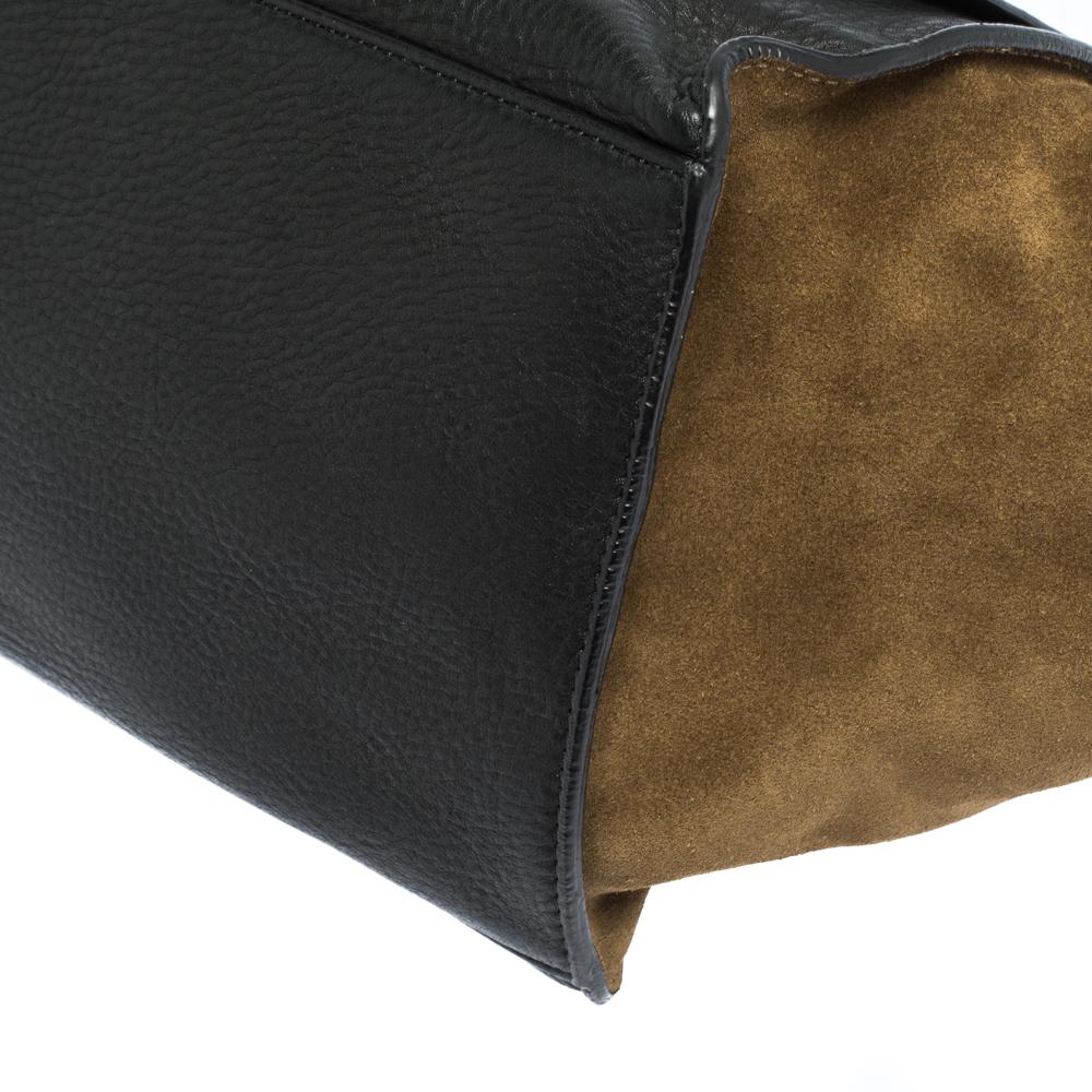 Women's Celine Black/Khaki Leather and Suede Medium Trapeze Bag