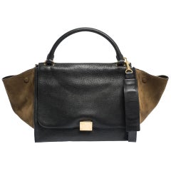 Celine Black/Khaki Leather and Suede Medium Trapeze Bag