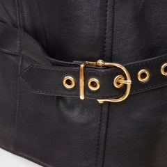 CELINE black lambskin leather gold Triomphe button waistcoat vest FR36 S