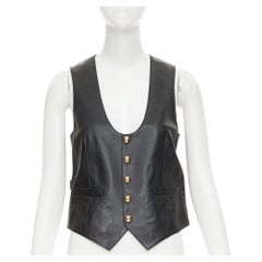 CELINE black lambskin leather gold Triomphe button waistcoat vest FR36 S