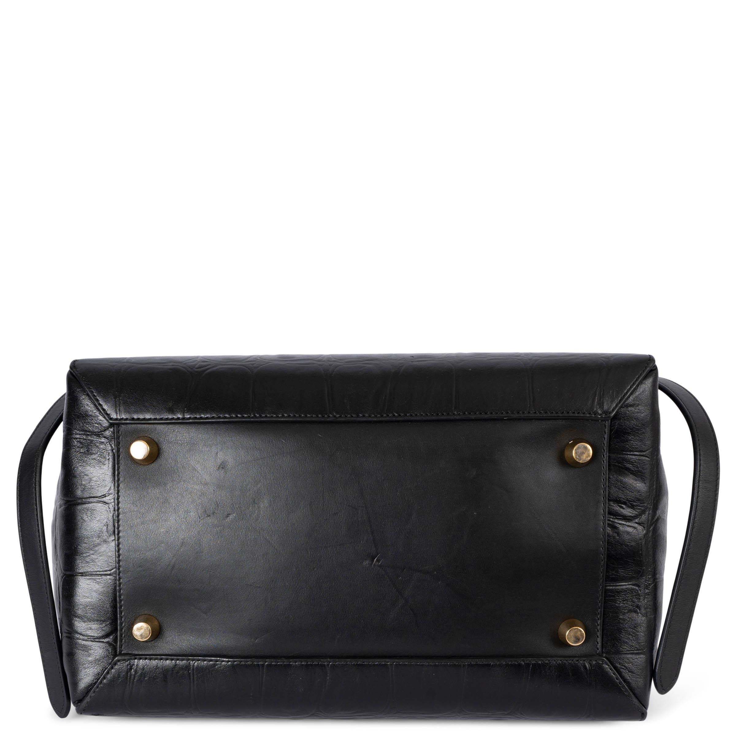Women's CELINE black leather 2015 CROC EMBOSSED SMALL BELT Bag For Sale